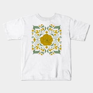 Yellow Boho Symmetrical Floral Kids T-Shirt